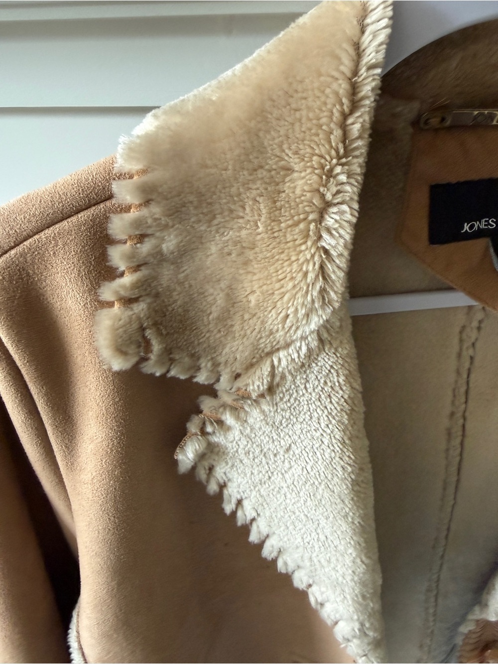 Jones New York Camel Faux Shearling Autumn Coat Mob Wife Medium Back to School - Picture 6 of 6